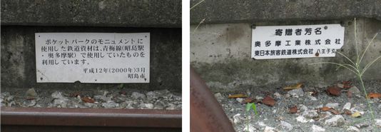 五日市鉄道 大神駅跡 のモニュメントの寄贈者の説明板